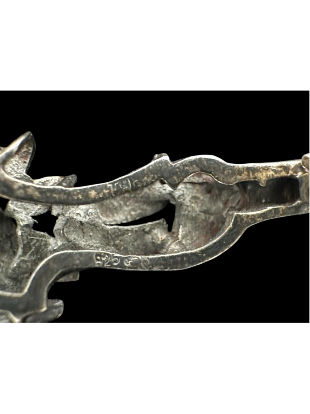 Vintage Thai 925 Sterling Silver Marcasite and Pearl Accent Floral Bar Brooch - Picture 5 of 5